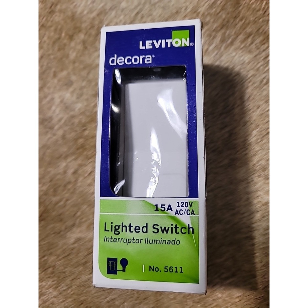 Leviton L5611-2WS 15A Decora Single Pole Illuminated Switch with Ground, White